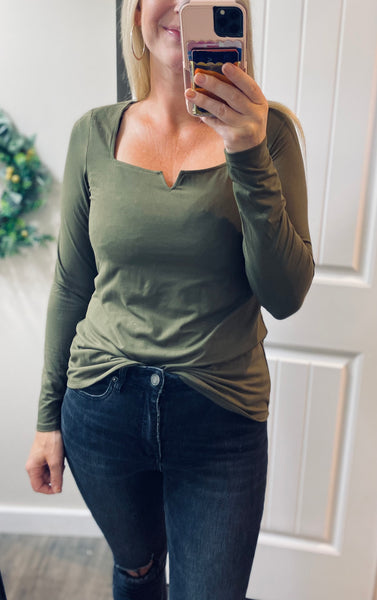 Olive Square Notch Long Sleeve