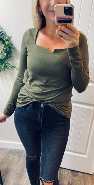 Olive Square Notch Long Sleeve