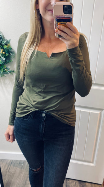 Olive Square Notch Long Sleeve