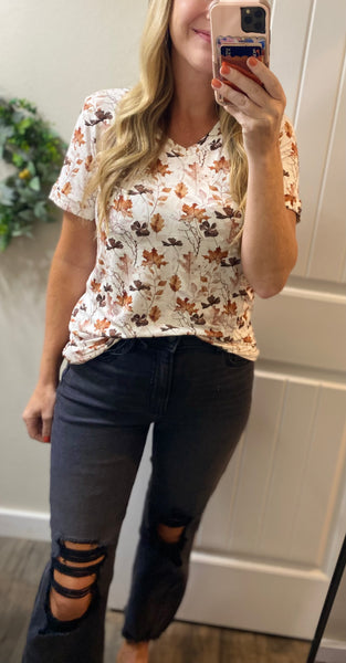 MM Fall Foilage Cuffed Vneck Top