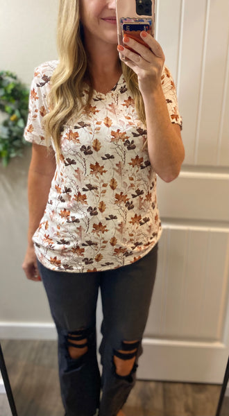 MM Fall Foilage Cuffed Vneck Top