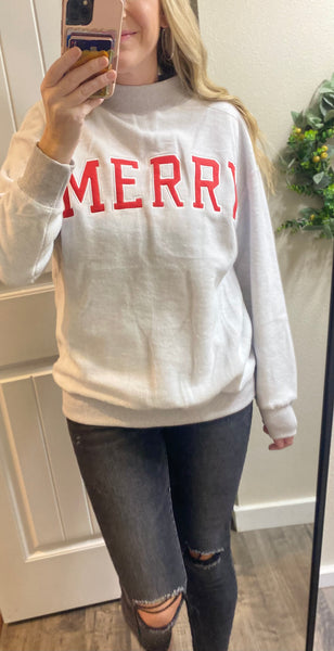 Embroidered Merry Mock Neck Pullover