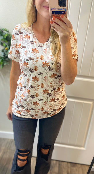 MM Fall Foilage Cuffed Vneck Top