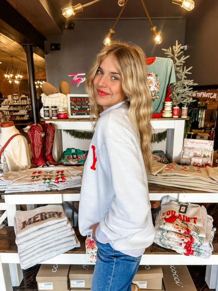 Embroidered Merry Mock Neck Pullover