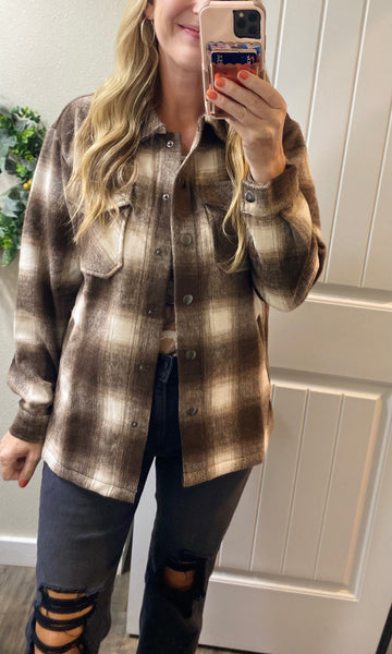 MM Brown Plaid Shacket