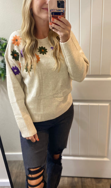 MM Embroidered Fall Floral Sweater