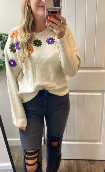 MM Embroidered Fall Floral Sweater