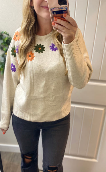 MM Embroidered Fall Floral Sweater
