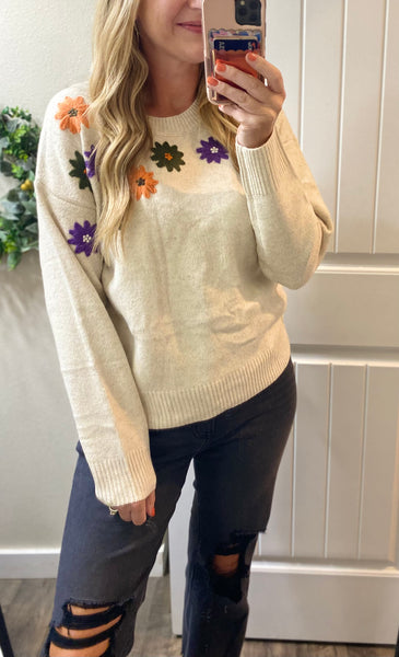 MM Embroidered Fall Floral Sweater