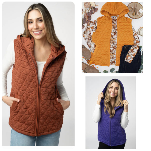 MM Quilted Hooded Vests (Mustard, Rust, Purple)
