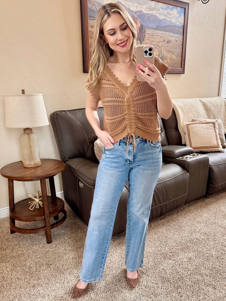 Ruched Sweater Knit Top In Sahara