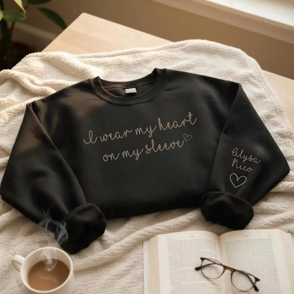 Embroidered or Printed Heart on Sleeve Sweatshirt