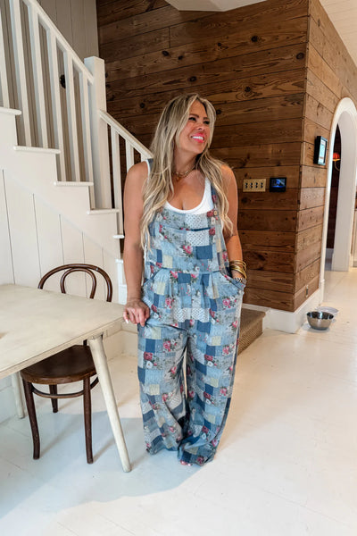 Preorder Blakeley Floral Denim Patch Overalls