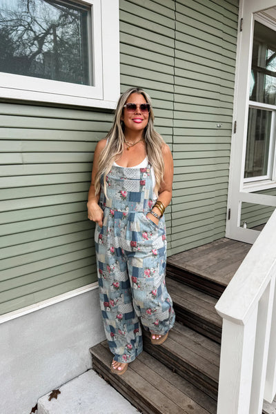 Preorder Blakeley Floral Denim Patch Overalls