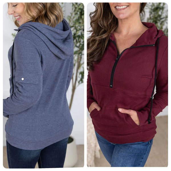MM Burgundy or Navy Cargo 1/2 Zip Hoodie