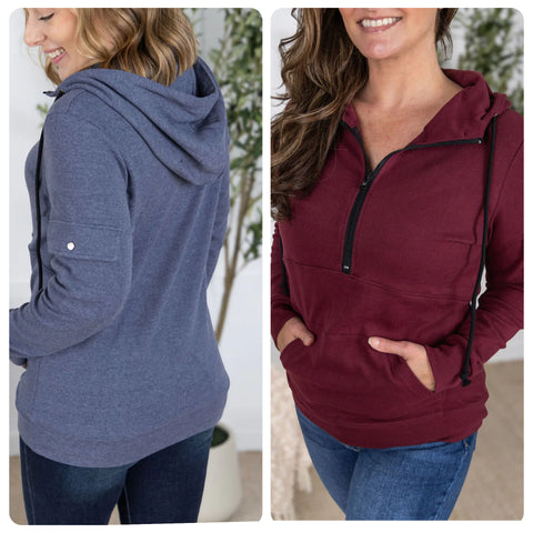 MM Burgundy or Navy Cargo 1/2 Zip Hoodie