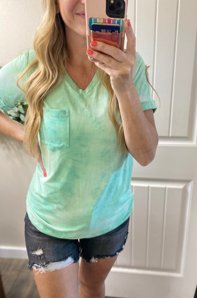 Aqua Tie Dye Pocket Tee