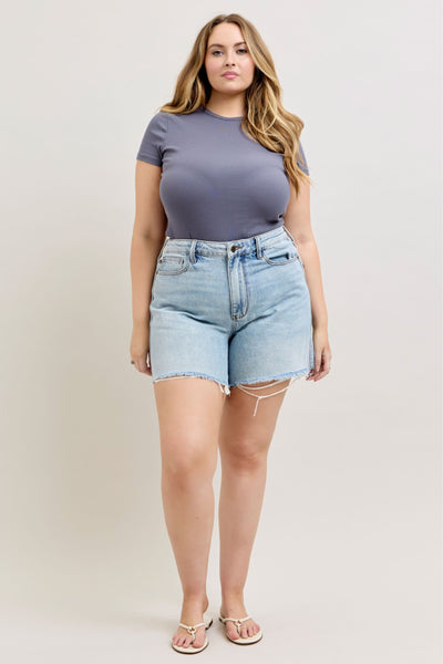 Judy Blue Mid Rise Rigid Magic Dad Shorts