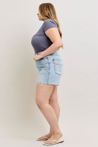 Judy Blue Mid Rise Rigid Magic Dad Shorts