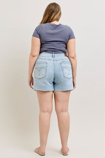 Judy Blue Mid Rise Rigid Magic Dad Shorts