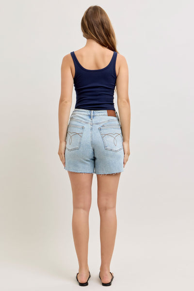 Judy Blue Mid Rise Rigid Magic Dad Shorts