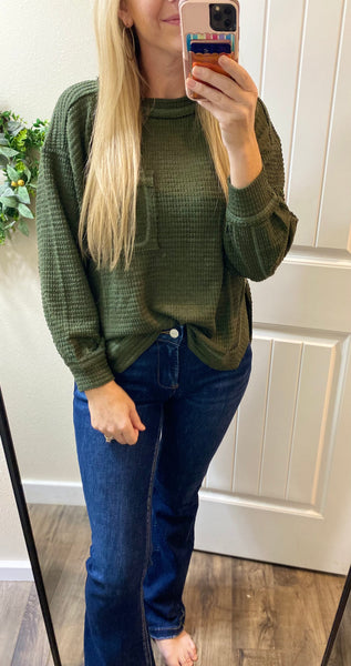 Olive Exposed Seam Waffle Side Slit