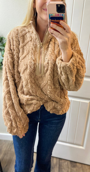 Brown Fuzzy Fleece Cable 1/4 Zip