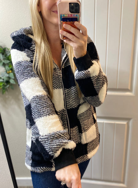 Plaid Sherpa Hooded Jacket