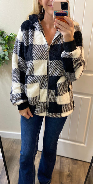 Plaid Sherpa Hooded Jacket