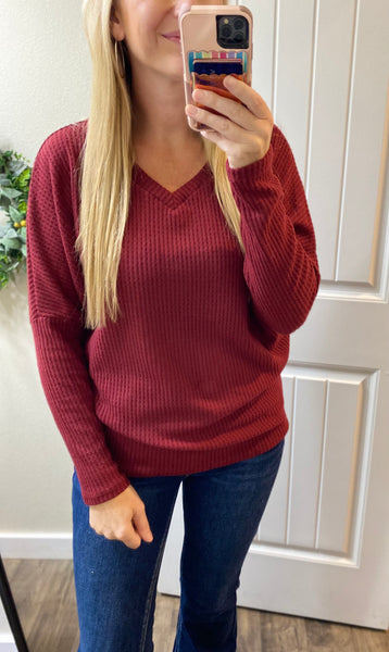Sale! Burgundy Waffle Long Sleeve Top