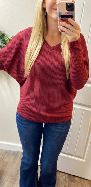 Sale! Burgundy Waffle Long Sleeve Top