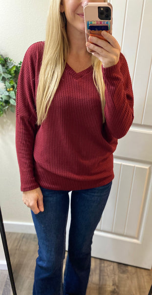 Sale! Burgundy Waffle Long Sleeve Top