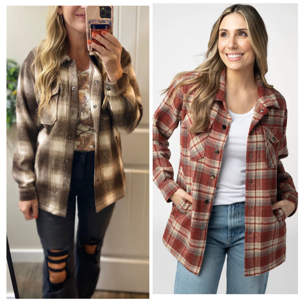 MM Brown or Brick Plaid Shackets
