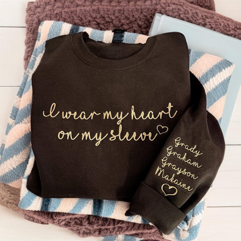 Embroidered or Printed Heart on Sleeve Sweatshirt