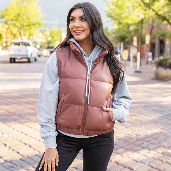 Butter Faux Leather Puffer Jacket/Vest