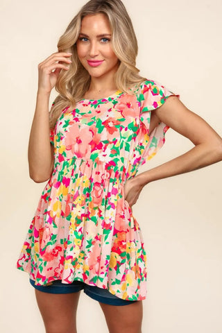 Bright Floral Babydoll Peplum Top