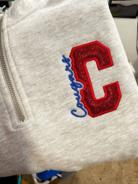 Custom Glitter Applique Mascot Embroidered 1/4 Zip