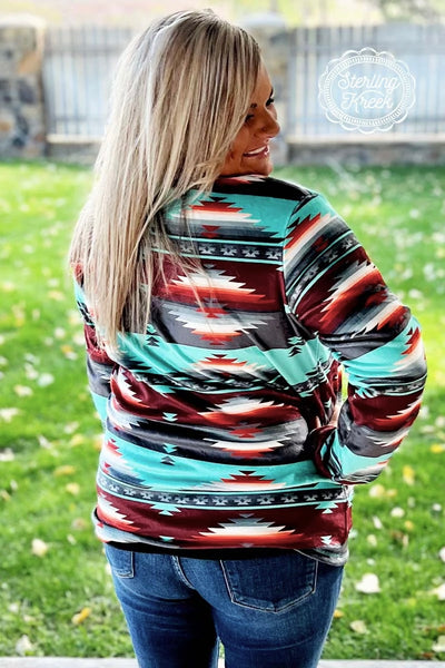 Turquoise Soft Aztec 1/4 Zip Pullover