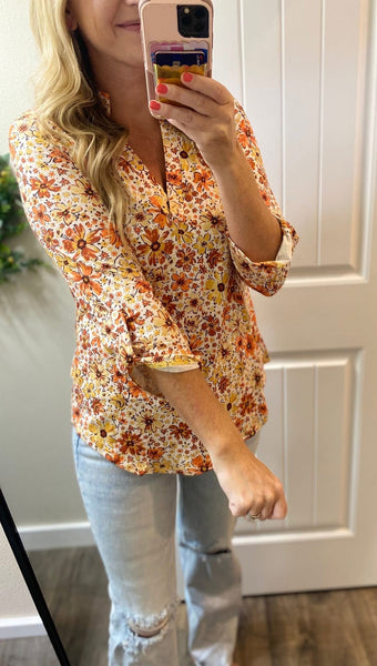 Fall Floral 3/4 Sleeve Blouse