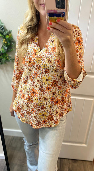 Fall Floral 3/4 Sleeve Blouse