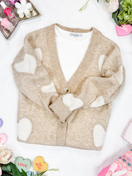 MM Tan Heart Cardigan