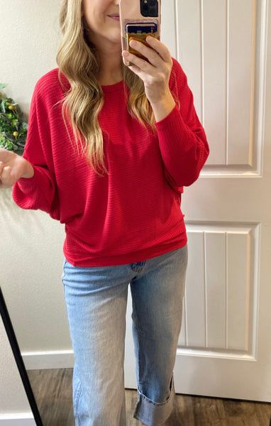 Ruby Ribbed Batwing Top