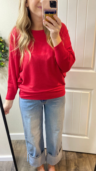 Ruby Ribbed Batwing Top