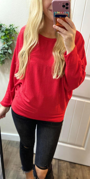 Ruby Ribbed Batwing Top