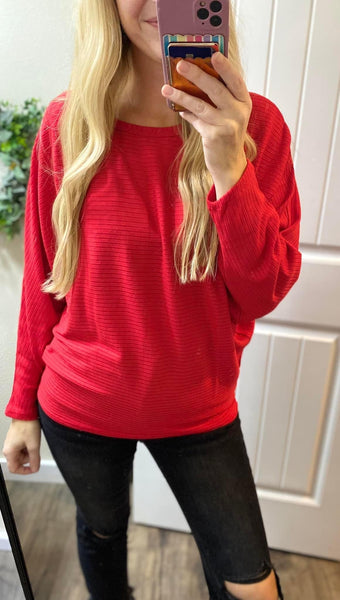 Ruby Ribbed Batwing Top