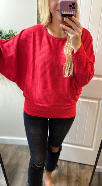 Ruby Ribbed Batwing Top