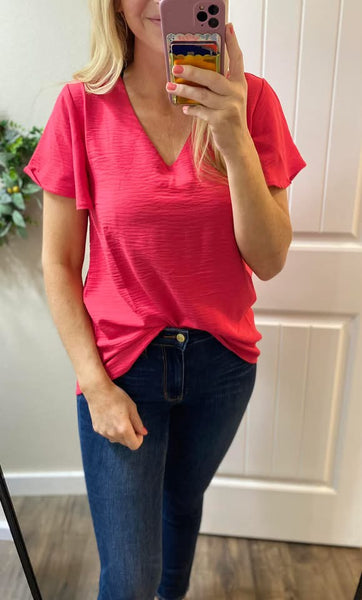 Sale! Beige Woven Flutter Short Sleeve Blouse