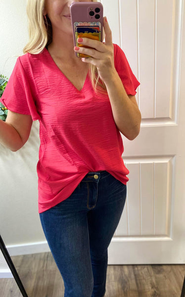 Sale! Beige Woven Flutter Short Sleeve Blouse