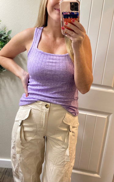 Spring Soft Ribbed Square Neck Tanks