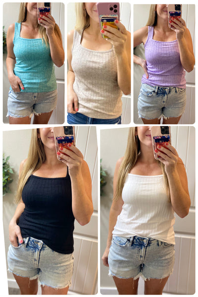 Spring Soft Ribbed Square Neck Tanks